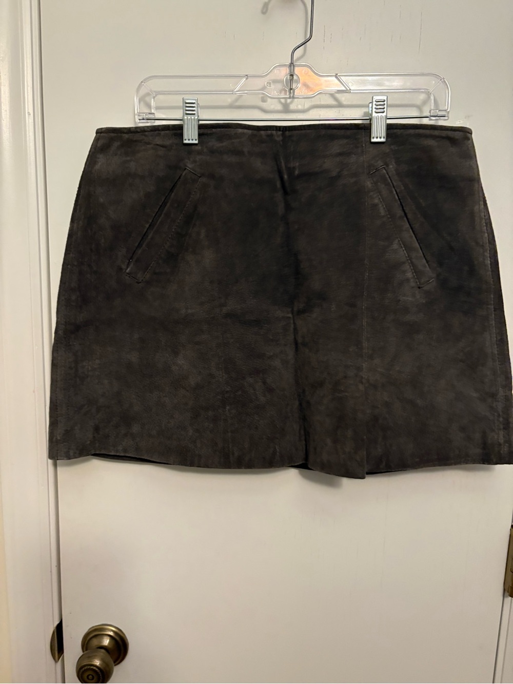 Blank NYC Dark Gray Genuine Leather Suede Mini Skirt, Size: 31